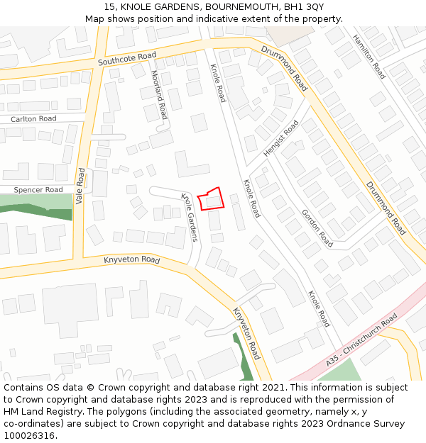 15, KNOLE GARDENS, BOURNEMOUTH, BH1 3QY: Location map and indicative extent of plot