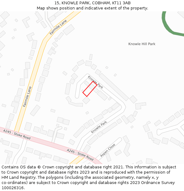 15, KNOWLE PARK, COBHAM, KT11 3AB: Location map and indicative extent of plot