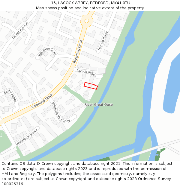 15, LACOCK ABBEY, BEDFORD, MK41 0TU: Location map and indicative extent of plot