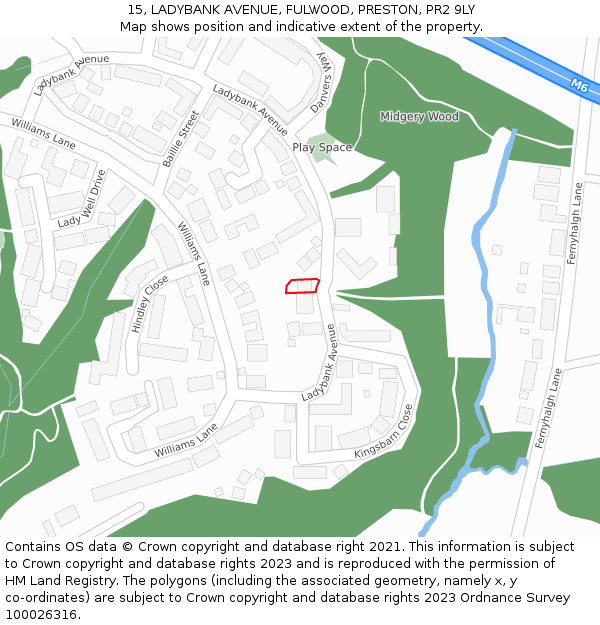 15, LADYBANK AVENUE, FULWOOD, PRESTON, PR2 9LY: Location map and indicative extent of plot