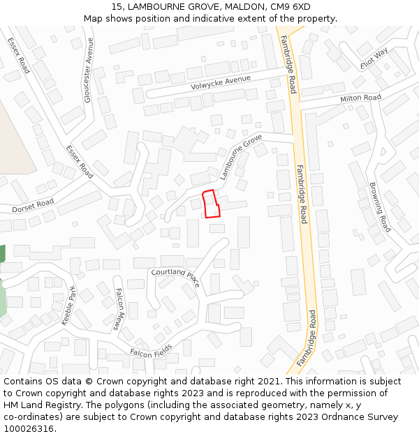 15, LAMBOURNE GROVE, MALDON, CM9 6XD: Location map and indicative extent of plot