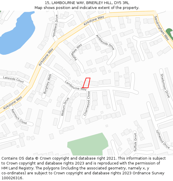 15, LAMBOURNE WAY, BRIERLEY HILL, DY5 3RL: Location map and indicative extent of plot