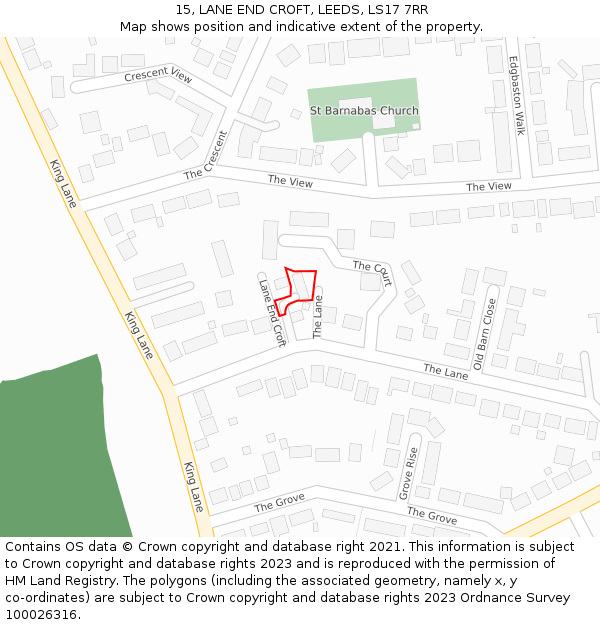 15, LANE END CROFT, LEEDS, LS17 7RR: Location map and indicative extent of plot