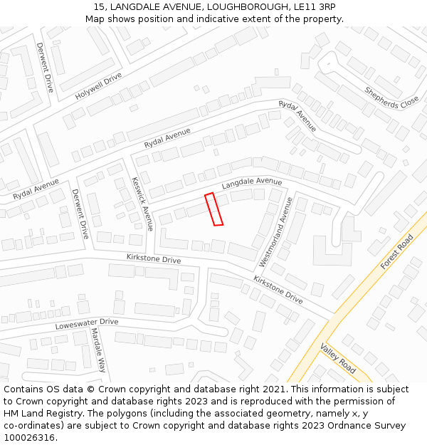 15, LANGDALE AVENUE, LOUGHBOROUGH, LE11 3RP: Location map and indicative extent of plot