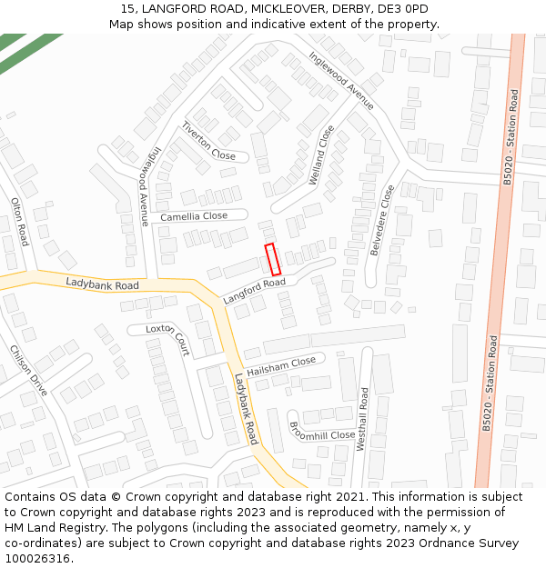 15, LANGFORD ROAD, MICKLEOVER, DERBY, DE3 0PD: Location map and indicative extent of plot