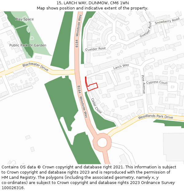 15, LARCH WAY, DUNMOW, CM6 1WN: Location map and indicative extent of plot
