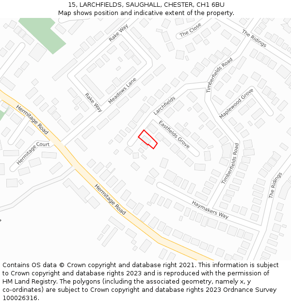 15, LARCHFIELDS, SAUGHALL, CHESTER, CH1 6BU: Location map and indicative extent of plot