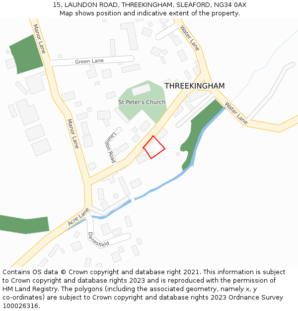 15, LAUNDON ROAD, THREEKINGHAM, SLEAFORD, NG34 0AX: Location map and indicative extent of plot