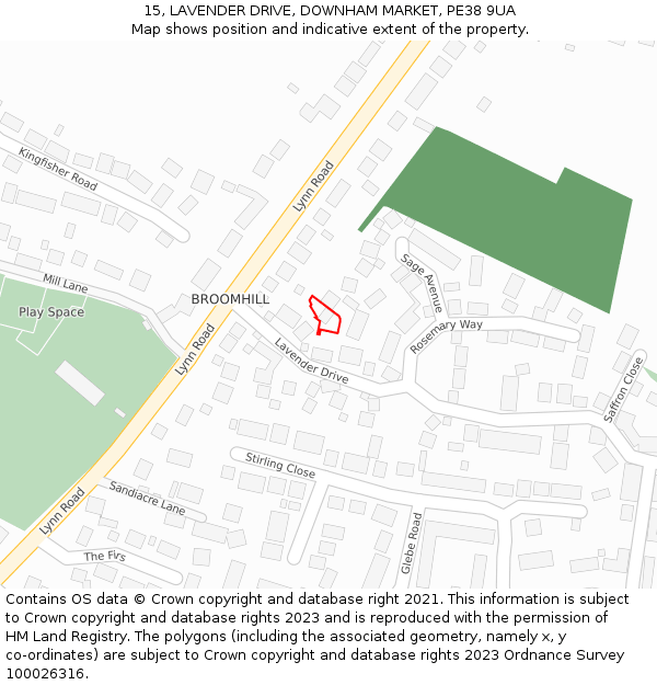 15, LAVENDER DRIVE, DOWNHAM MARKET, PE38 9UA: Location map and indicative extent of plot
