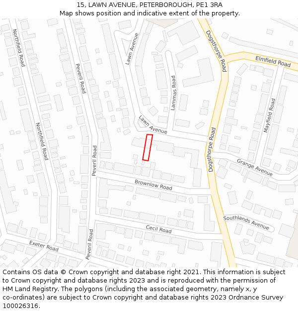 15, LAWN AVENUE, PETERBOROUGH, PE1 3RA: Location map and indicative extent of plot