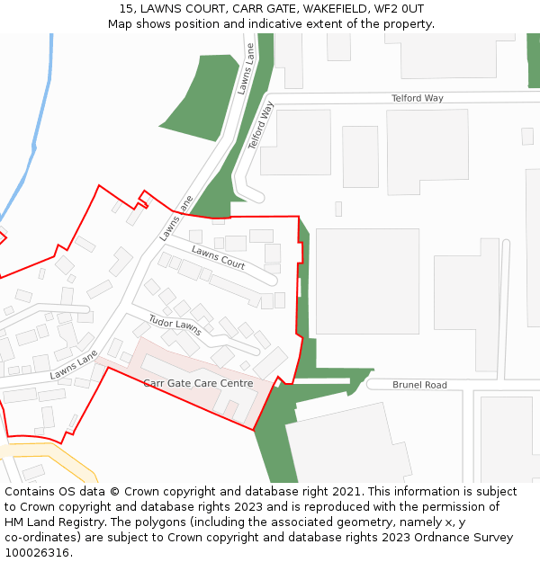 15, LAWNS COURT, CARR GATE, WAKEFIELD, WF2 0UT: Location map and indicative extent of plot