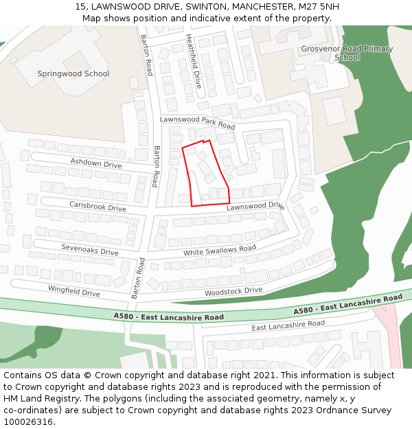 15, LAWNSWOOD DRIVE, SWINTON, MANCHESTER, M27 5NH: Location map and indicative extent of plot