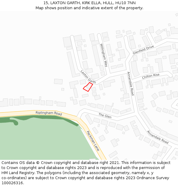 15, LAXTON GARTH, KIRK ELLA, HULL, HU10 7NN: Location map and indicative extent of plot