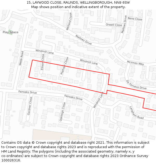 15, LAYWOOD CLOSE, RAUNDS, WELLINGBOROUGH, NN9 6SW: Location map and indicative extent of plot