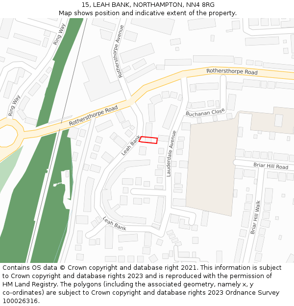 15, LEAH BANK, NORTHAMPTON, NN4 8RG: Location map and indicative extent of plot