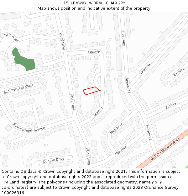 15, LEAWAY, WIRRAL, CH49 2PY: Location map and indicative extent of plot