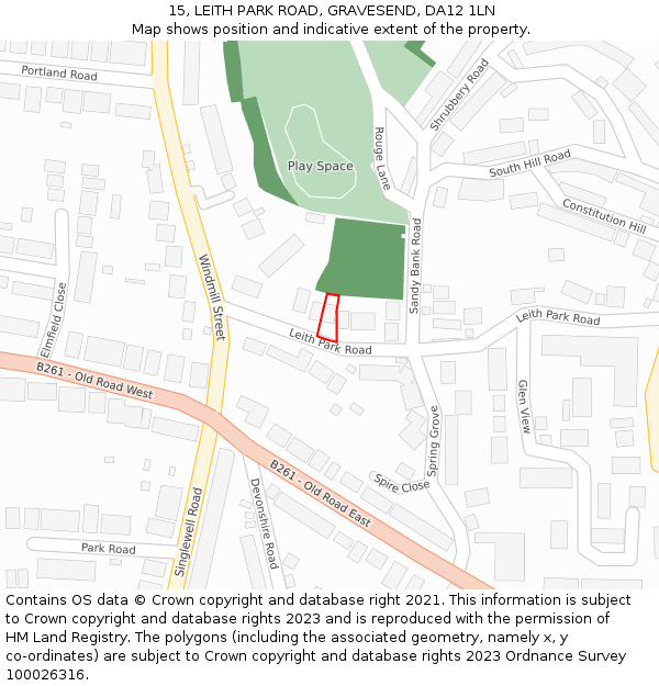 15, LEITH PARK ROAD, GRAVESEND, DA12 1LN: Location map and indicative extent of plot