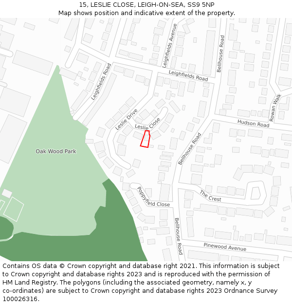 15, LESLIE CLOSE, LEIGH-ON-SEA, SS9 5NP: Location map and indicative extent of plot