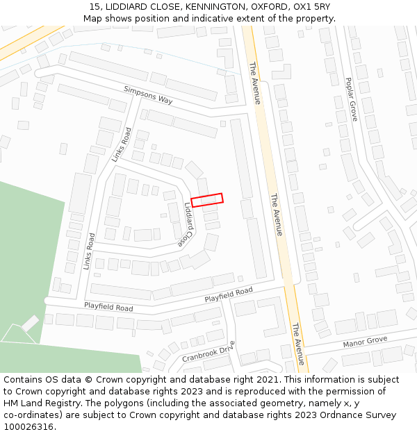 15, LIDDIARD CLOSE, KENNINGTON, OXFORD, OX1 5RY: Location map and indicative extent of plot
