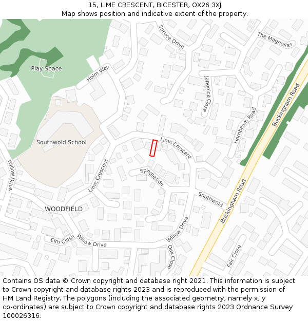 15, LIME CRESCENT, BICESTER, OX26 3XJ: Location map and indicative extent of plot
