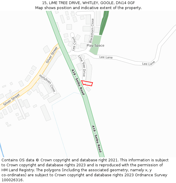15, LIME TREE DRIVE, WHITLEY, GOOLE, DN14 0GF: Location map and indicative extent of plot