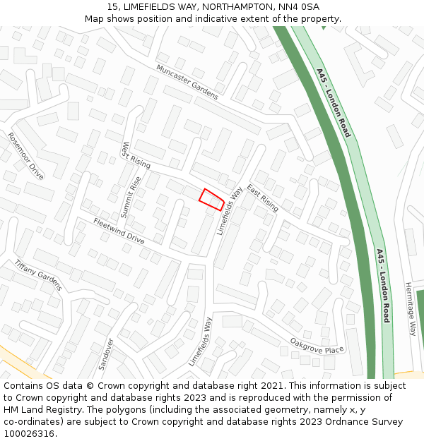 15, LIMEFIELDS WAY, NORTHAMPTON, NN4 0SA: Location map and indicative extent of plot