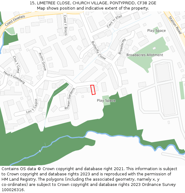 15, LIMETREE CLOSE, CHURCH VILLAGE, PONTYPRIDD, CF38 2GE: Location map and indicative extent of plot