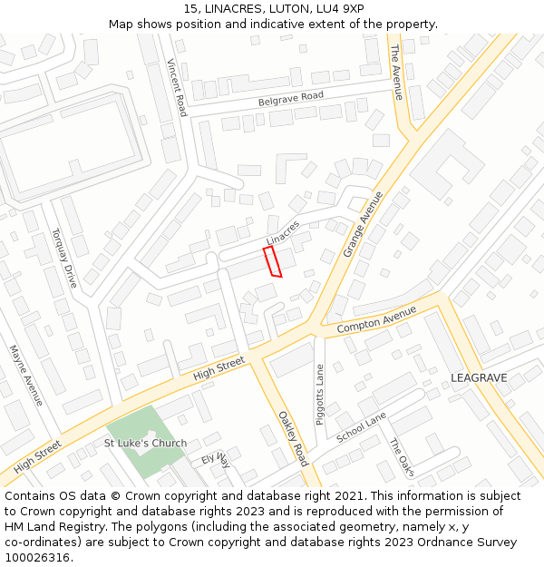 15, LINACRES, LUTON, LU4 9XP: Location map and indicative extent of plot