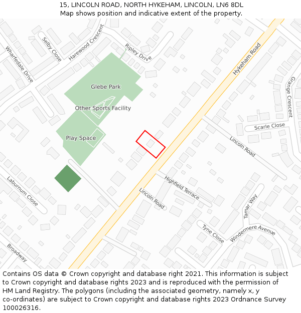 15, LINCOLN ROAD, NORTH HYKEHAM, LINCOLN, LN6 8DL: Location map and indicative extent of plot