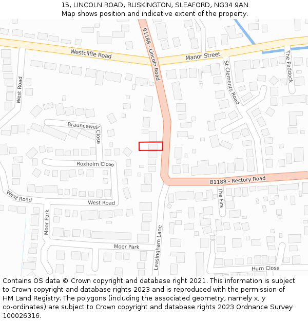 15, LINCOLN ROAD, RUSKINGTON, SLEAFORD, NG34 9AN: Location map and indicative extent of plot