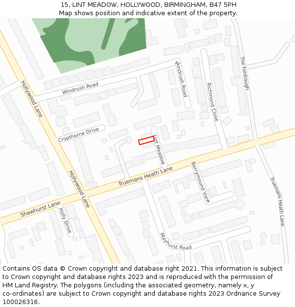 15, LINT MEADOW, HOLLYWOOD, BIRMINGHAM, B47 5PH: Location map and indicative extent of plot