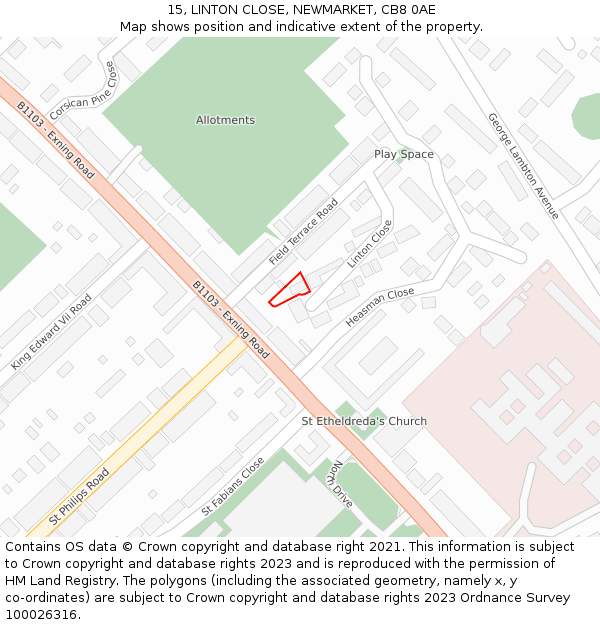 15, LINTON CLOSE, NEWMARKET, CB8 0AE: Location map and indicative extent of plot