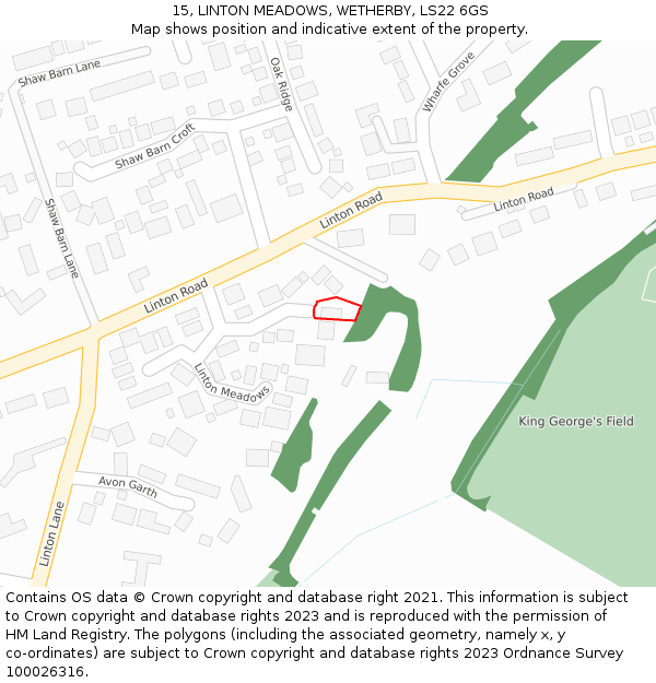 15, LINTON MEADOWS, WETHERBY, LS22 6GS: Location map and indicative extent of plot