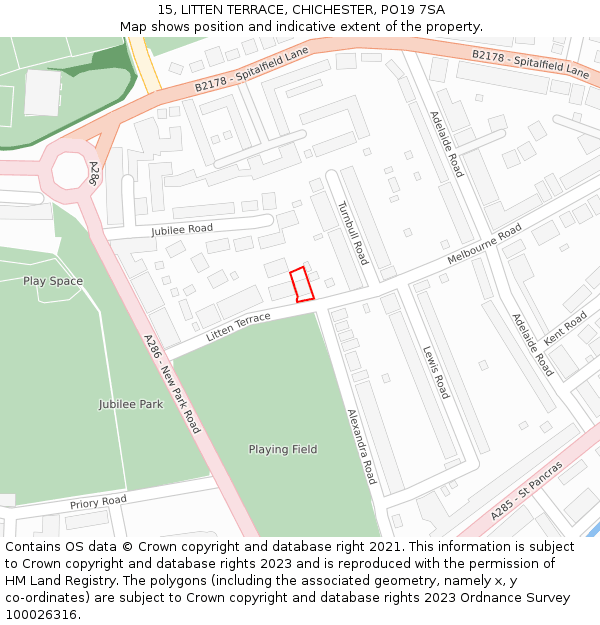 15, LITTEN TERRACE, CHICHESTER, PO19 7SA: Location map and indicative extent of plot