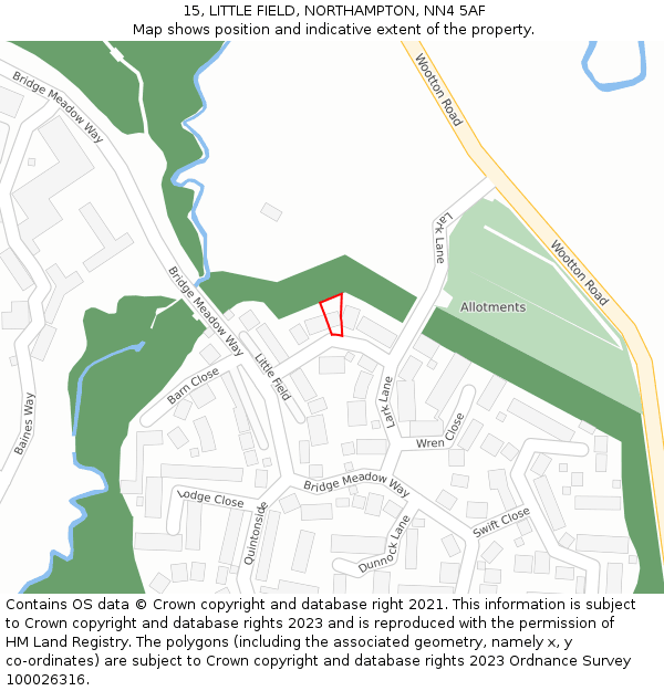 15, LITTLE FIELD, NORTHAMPTON, NN4 5AF: Location map and indicative extent of plot