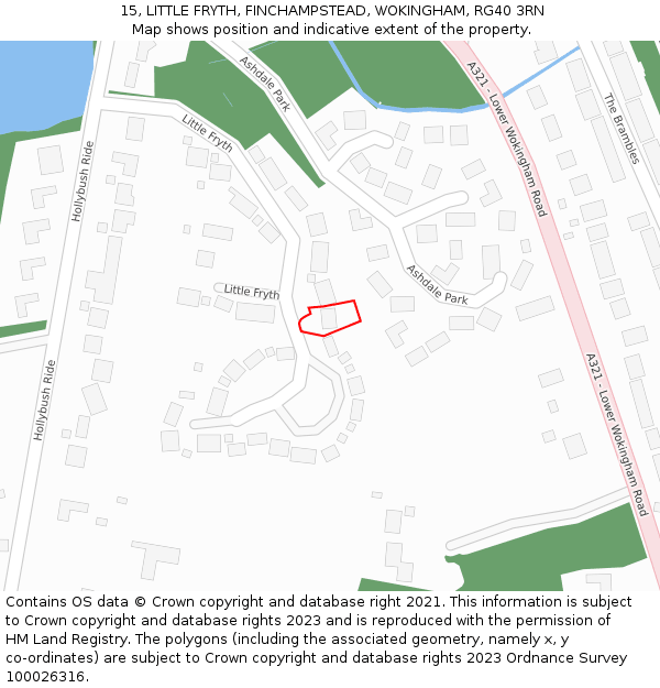 15, LITTLE FRYTH, FINCHAMPSTEAD, WOKINGHAM, RG40 3RN: Location map and indicative extent of plot