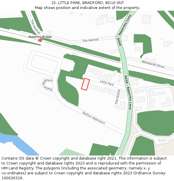 15, LITTLE PARK, BRADFORD, BD10 0NT: Location map and indicative extent of plot