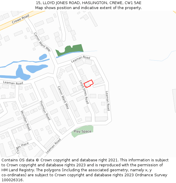 15, LLOYD JONES ROAD, HASLINGTON, CREWE, CW1 5AE: Location map and indicative extent of plot