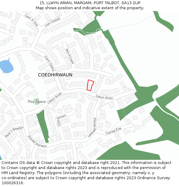 15, LLWYN ARIAN, MARGAM, PORT TALBOT, SA13 2UP: Location map and indicative extent of plot