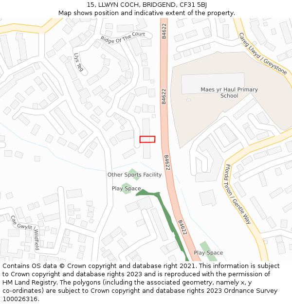 15, LLWYN COCH, BRIDGEND, CF31 5BJ: Location map and indicative extent of plot