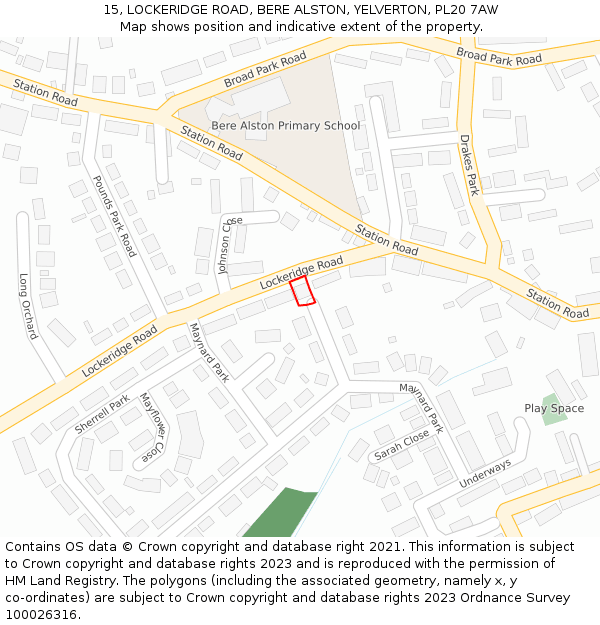 15, LOCKERIDGE ROAD, BERE ALSTON, YELVERTON, PL20 7AW: Location map and indicative extent of plot