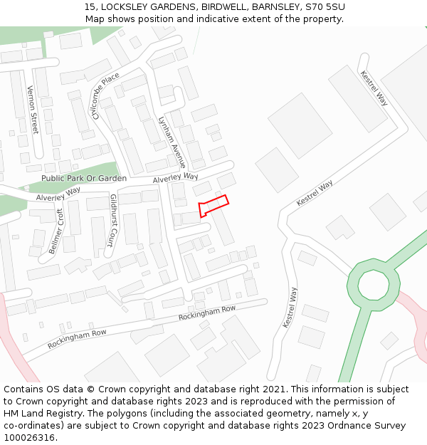 15, LOCKSLEY GARDENS, BIRDWELL, BARNSLEY, S70 5SU: Location map and indicative extent of plot