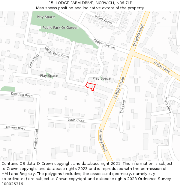 15, LODGE FARM DRIVE, NORWICH, NR6 7LP: Location map and indicative extent of plot
