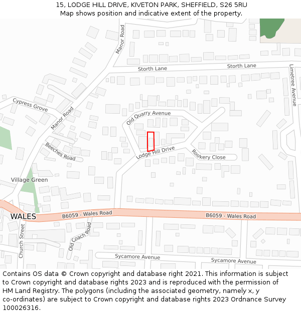 15, LODGE HILL DRIVE, KIVETON PARK, SHEFFIELD, S26 5RU: Location map and indicative extent of plot