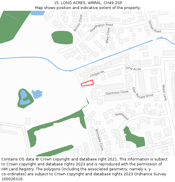 15, LONG ACRES, WIRRAL, CH49 2SP: Location map and indicative extent of plot
