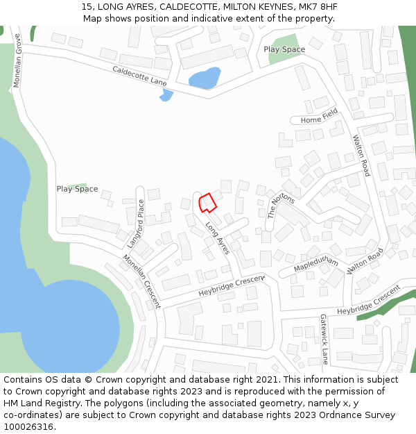 15, LONG AYRES, CALDECOTTE, MILTON KEYNES, MK7 8HF: Location map and indicative extent of plot