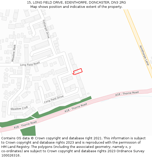 15, LONG FIELD DRIVE, EDENTHORPE, DONCASTER, DN3 2RG: Location map and indicative extent of plot
