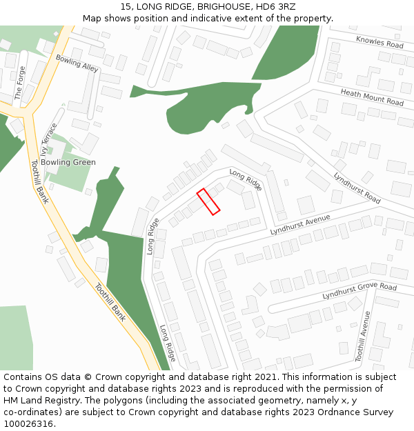 15, LONG RIDGE, BRIGHOUSE, HD6 3RZ: Location map and indicative extent of plot