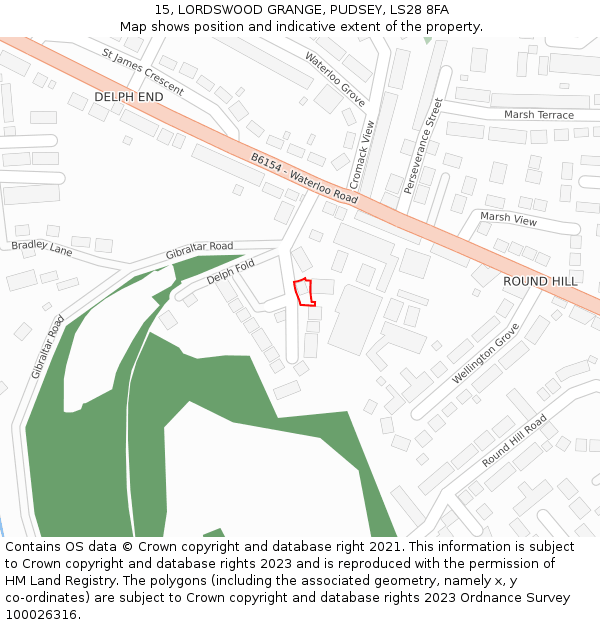 15, LORDSWOOD GRANGE, PUDSEY, LS28 8FA: Location map and indicative extent of plot