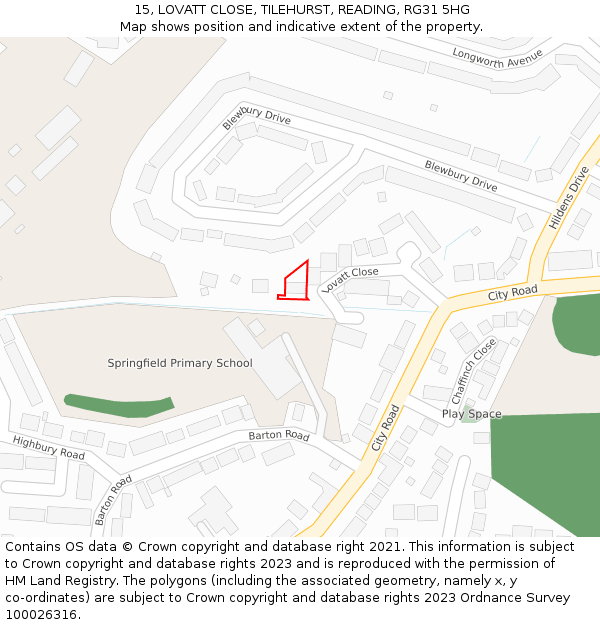 15, LOVATT CLOSE, TILEHURST, READING, RG31 5HG: Location map and indicative extent of plot